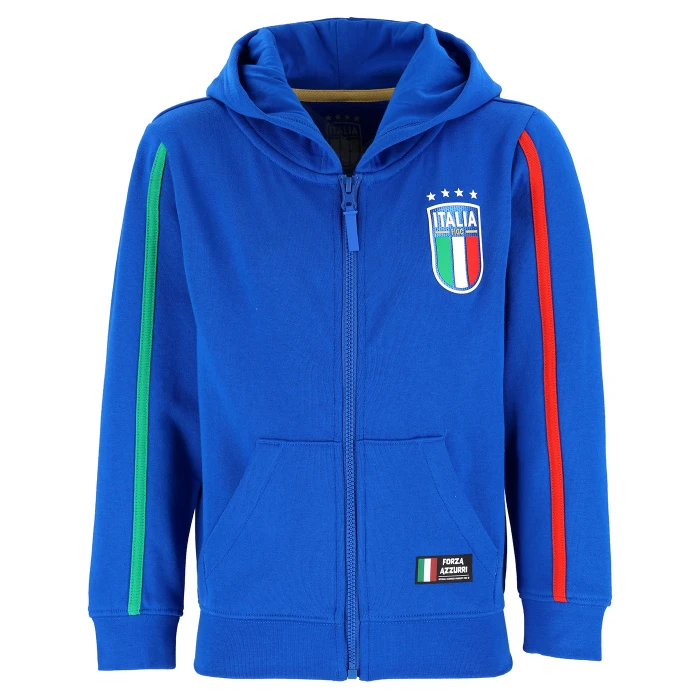 ITALY FIGC KIDS BLUE HOODED ZIP LOGO