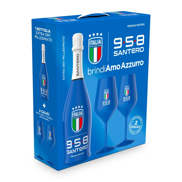 SANTERO X ITALIA FIGC BOX SPUMANTE EXTRA DRY 750ML + 2 CALICI
